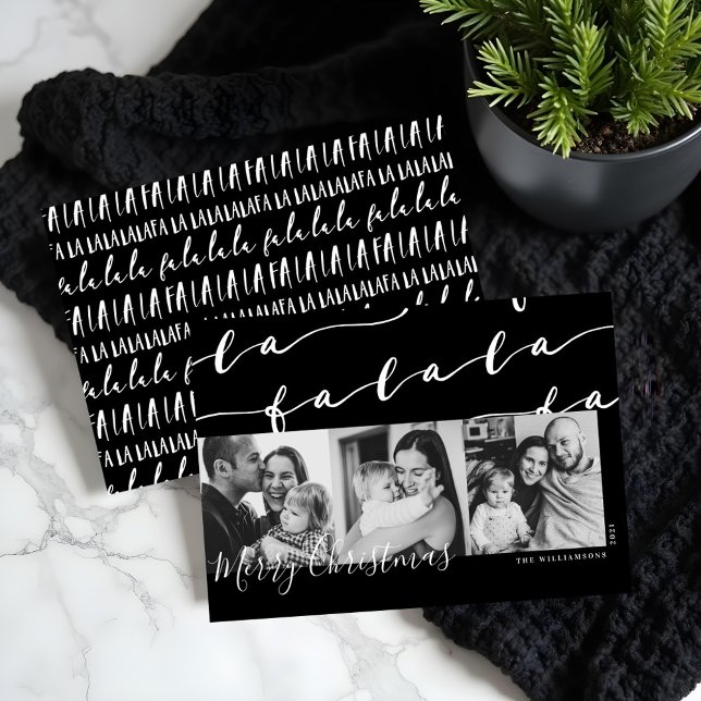 FA LA LA Black & White Typografiskt julfoto Julkort (FA LA LA Black & White Typographic Christmas Photo Holiday Card)