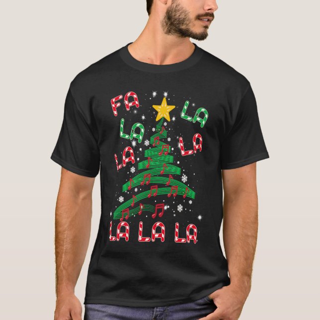 Fa La La Christmas Tree Music Notes Musical Christ T Shirt (Framsida)