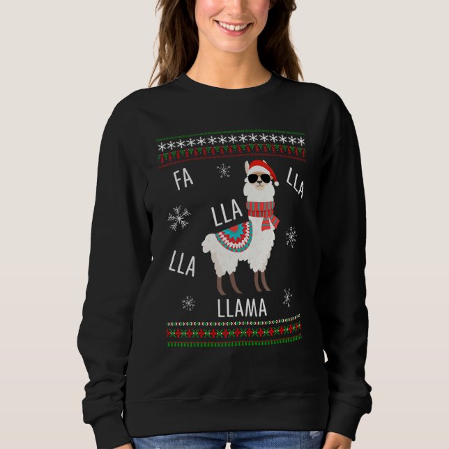 Fa La La Cute Llama Ugly jul Sweater Girl T Shirt (Framsida)