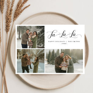 Fa La La Elegant Script Familjefoto Julkort