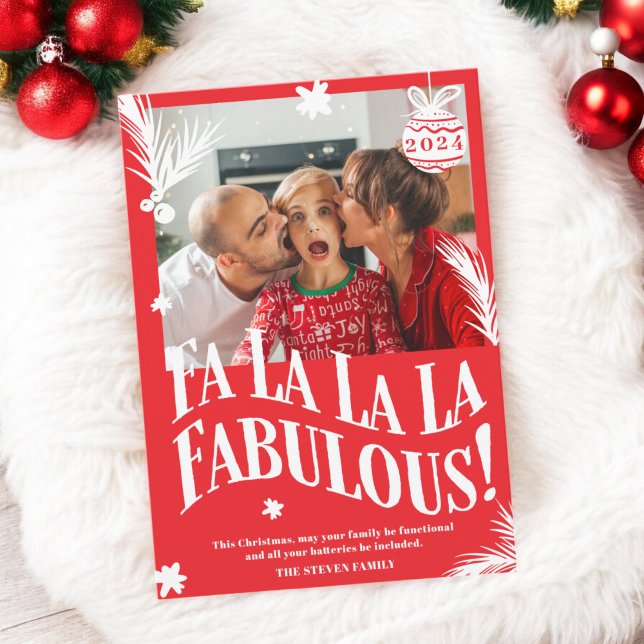 Fa La La Fabulous Red-julfoto Julkort (Funny Fa La La La Fabulous Red Christmas photo Holiday Card)