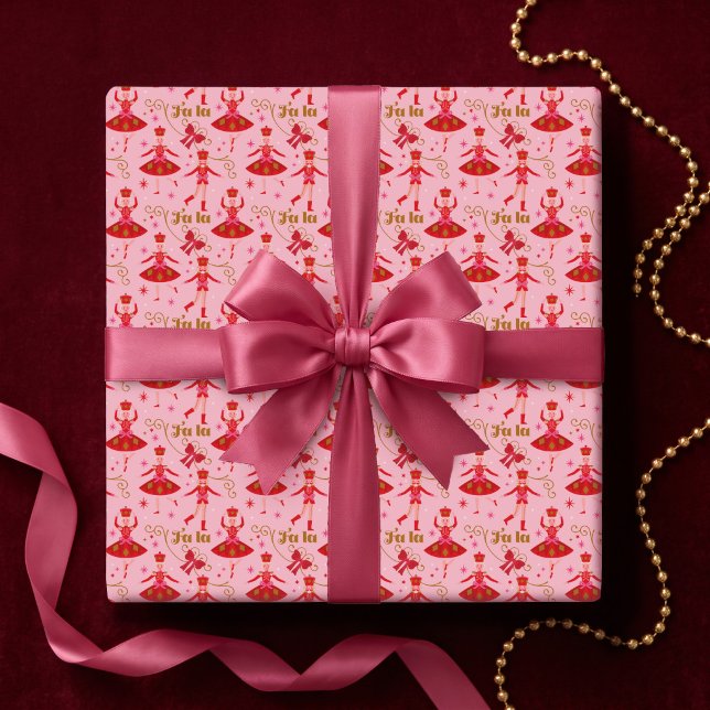 Fa La La Flicka Rosa Nötknäpparens Balett Jul Presentpapper (Fa La La Girly Pink Nutcracker Ballet Christmas Wrapping Paper)