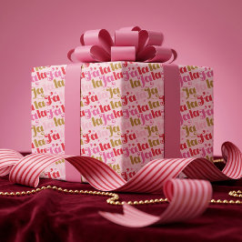 Fa La La Flickig Rosa Festiv Typografisk Jul Presentpapper