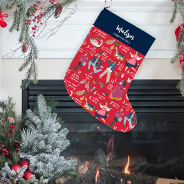 Fa La La jul 12 juldagar Röd Stor Julstrumpa