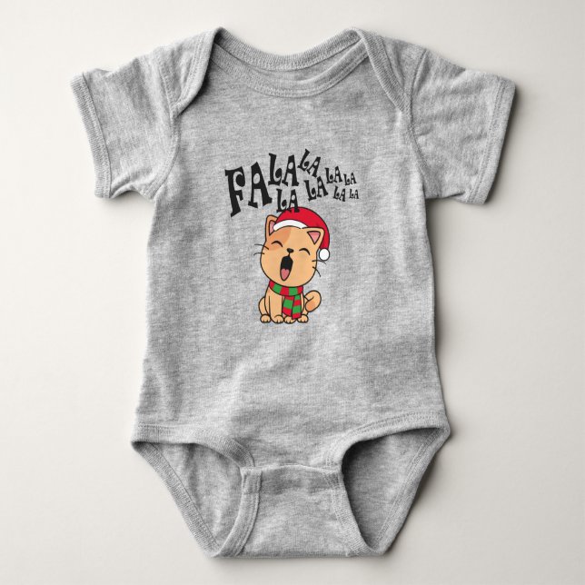 Fa La La jul Cat Singiing Baby Bodydräkt T Shirt (Framsida)
