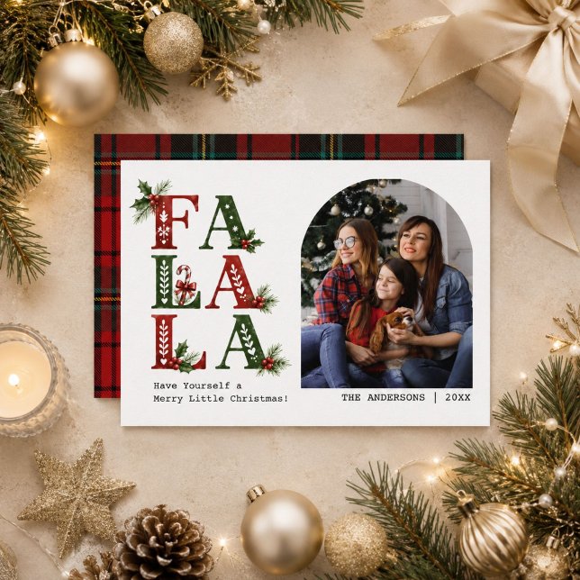 Fa La La Jul Familjefoto Semestern  Julkort (Fa La La Christmas Family Photo Holiday Card)