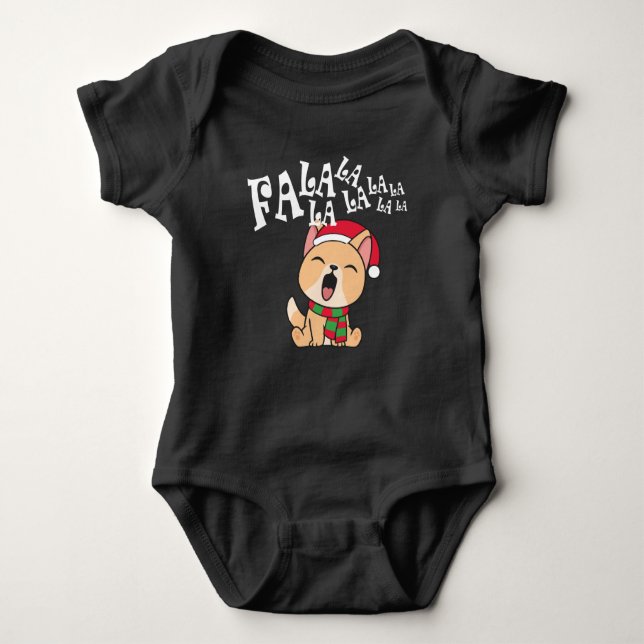 Fa La La jul Hund Singiing Baby Bodykostym T Shirt (Framsida)