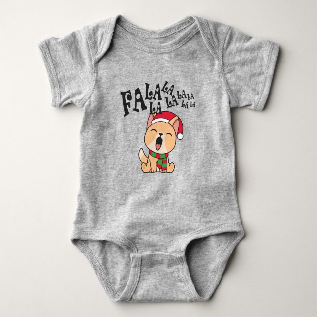 Fa La La jul Hund Singiing Baby Bodykostym T Shirt (Framsida)