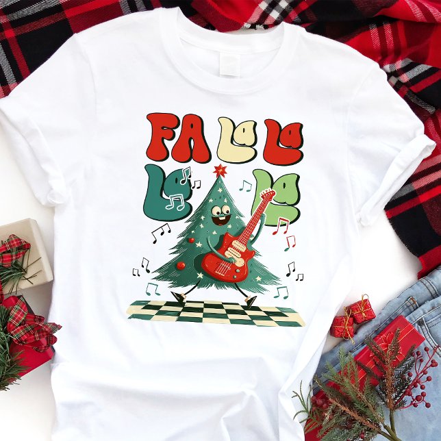 Fa La La Julgran Guitar Retro T Shirt (Skapare uppladdad)