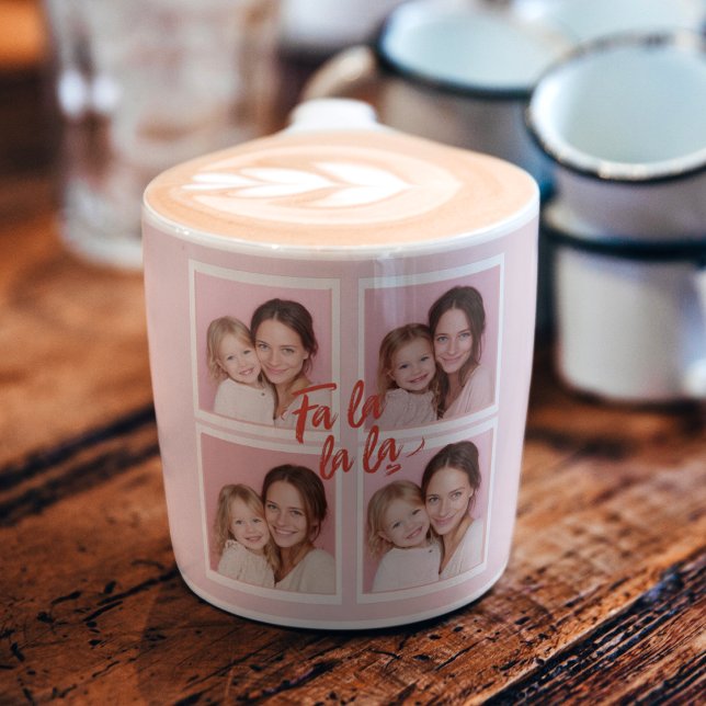 Fa La La La Blush Pink Christmas Photo Collage Espressomugg (Skapare uppladdad)