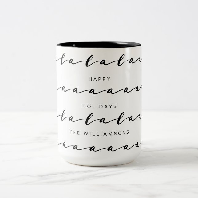 Fa La La La | Elegant Handskrift Lycklig Helgdag Två-Tonad Mugg (Center)