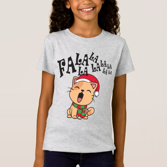 Fa La La La jul Cat Singing Jersey Shirt T (Framsida)