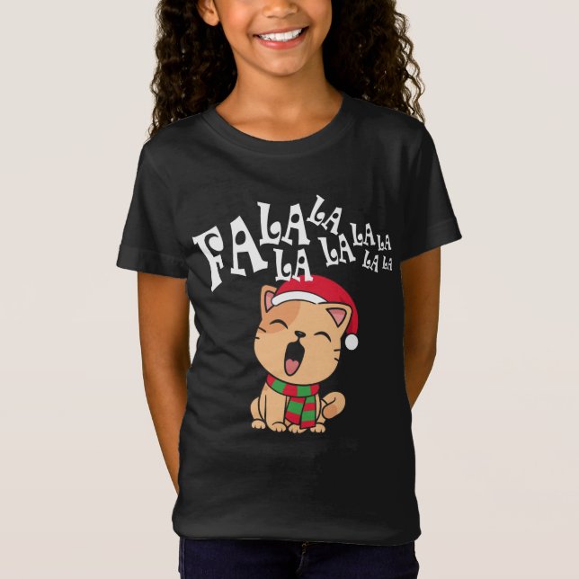 Fa La La La jul Cat Singing Jersey Shirt T Shirt (Framsida)
