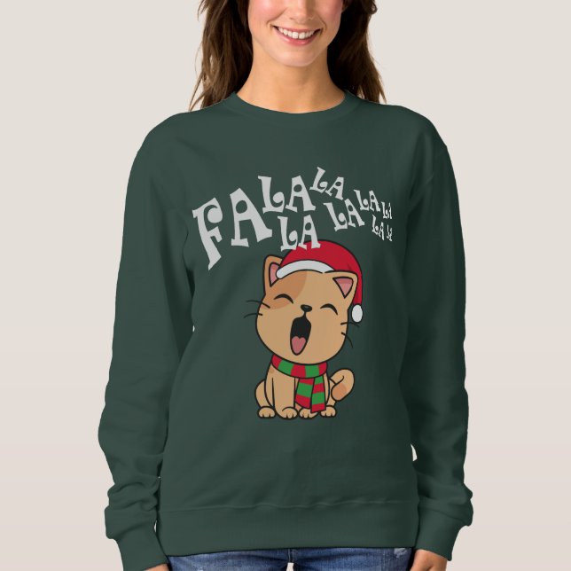 Fa La La La jul Cat Singing T-Shirt (Framsida)