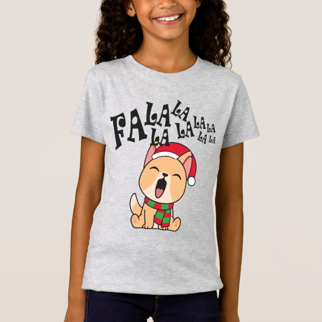Fa La La La jul Hund Singing Jersey Shirt T Shirt (Framsida)