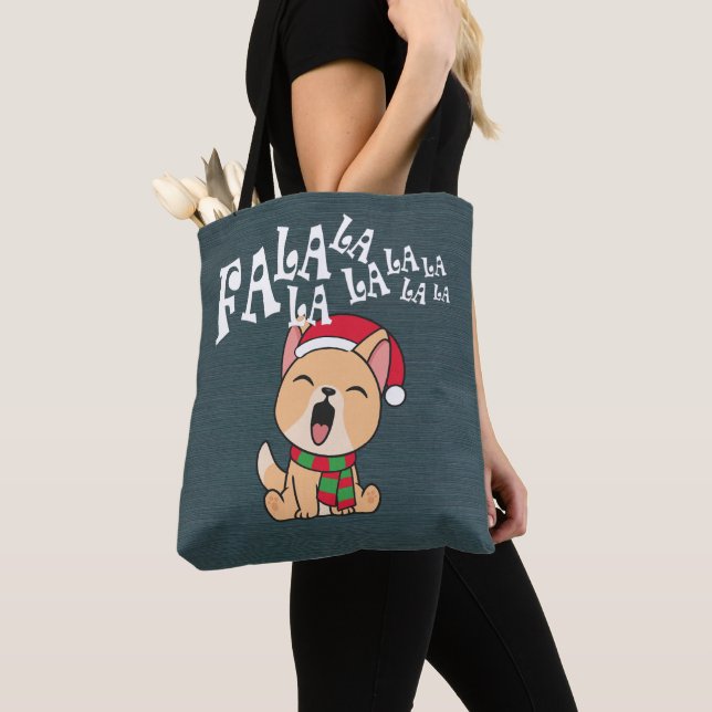 Fa La La La La jul Hund Singing | Tote Bag Tygkasse (Närbild)