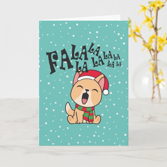 Fa La La La La Jul Hund Sjungs Julkort Kort (Gul blomma)