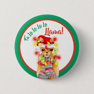 Fa la la la la llama stollig vattenfärgjul jul knapp