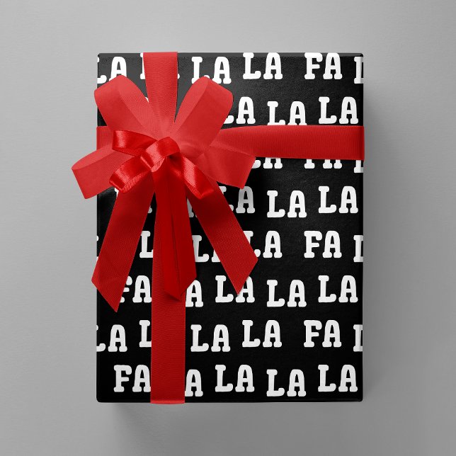 Fa La La La La Svart & Vit Lekfull Jul Presentpapper (Fa La La La La Black & White Playful Christmas Wrapping Paper)