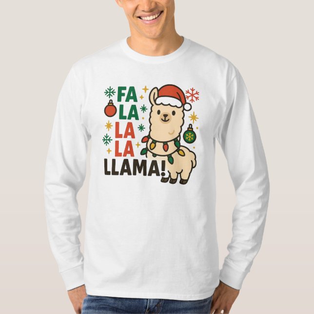 Fa La La La Lama Funny Christmas Llama Men’s t Shirt (Framsida)