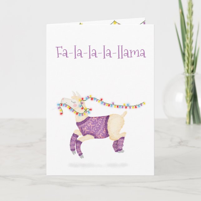 Fa-la-la-la-lama söt julkort kort (Framsida)
