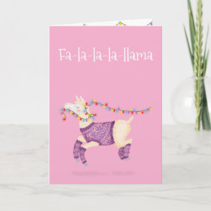 Fa-la-la-la-llama söt julkort (rosa) kort