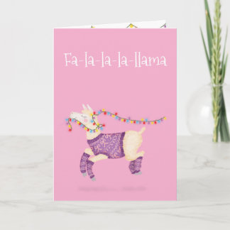 Fa-la-la-la-llama söt julkort (rosa) kort