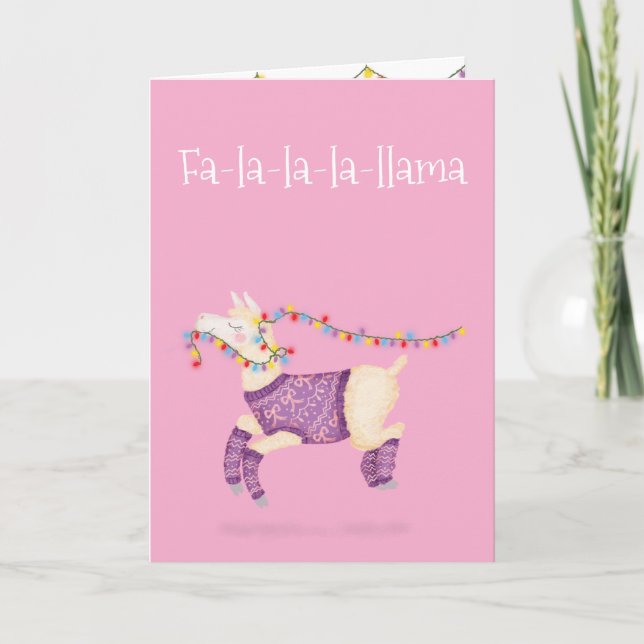 Fa-la-la-la-llama söt julkort (rosa) kort (Framsida)