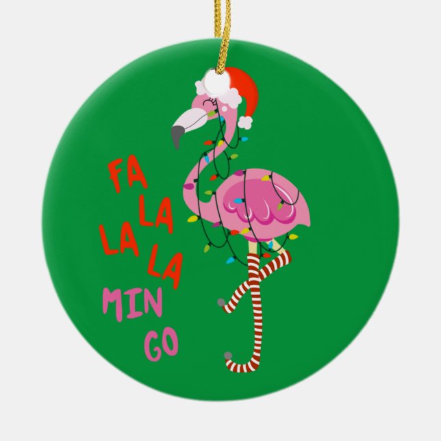 Fa La La La mingo Flamingo for jul Julafton Julgransprydnad Keramik (Framsidan)