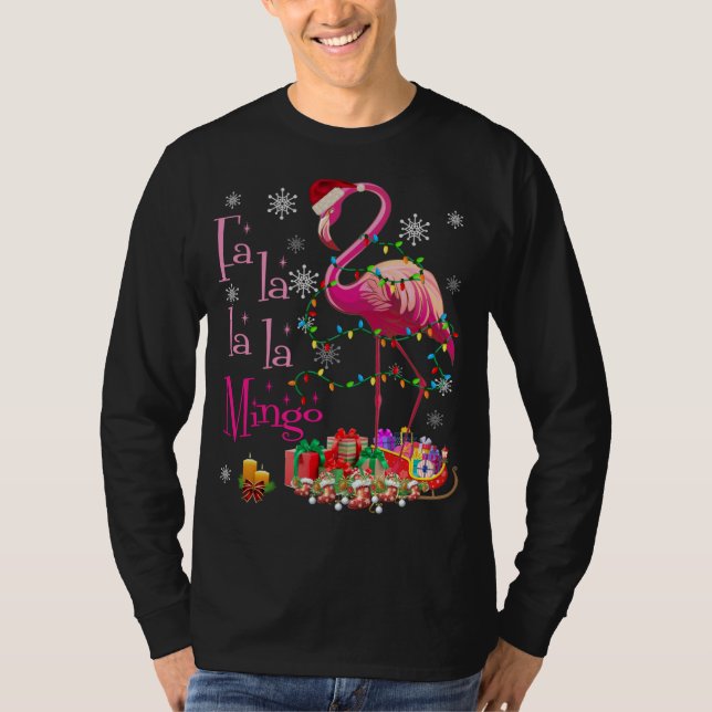 Fa La La La mingo Flamingo för julgranen Julafton T Shirt (Framsida)
