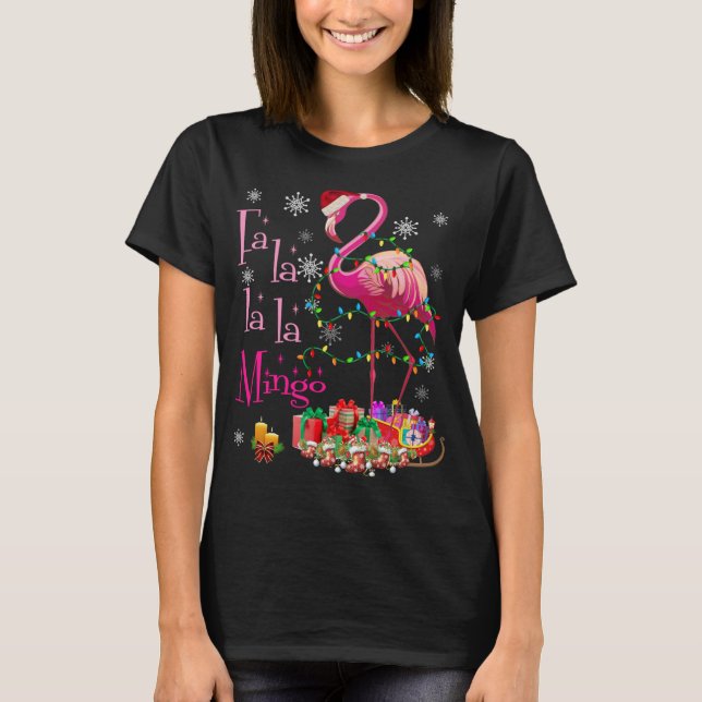Fa La La La mingo Flamingo för julgranen Julafton T Shirt (Framsida)