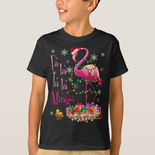 Fa La La La mingo Flamingo för julgranen Julafton T Shirt (Framsida)