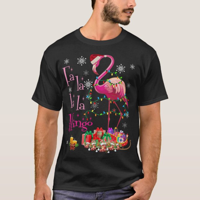Fa La La La mingo Flamingo för julgranen Julafton T Shirt (Framsida)