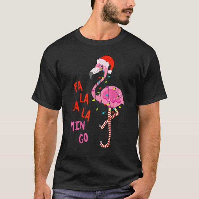 Fa La La La mingo Flamingo för julgranen Julafton T Shirt (Framsida)