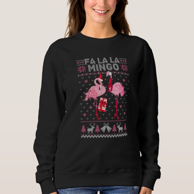 Fa La La La Mingo Flamingo Santa Pink Ugly Christm T Shirt (Framsida)