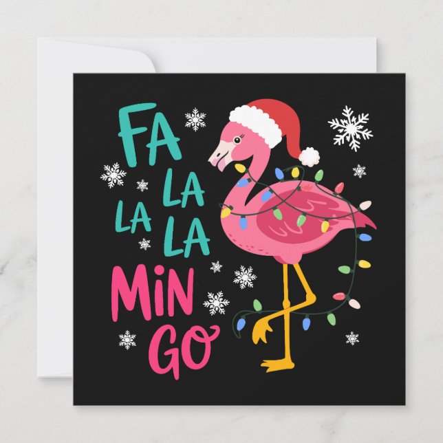 Fa La La La Mingo Jul Flamingo Rosa Älskare Julkort (Framsida)