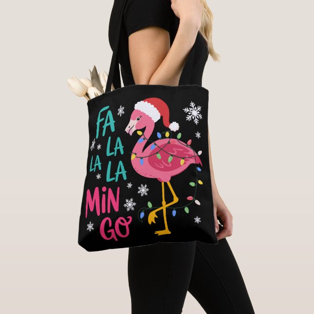 Fa La La La Mingo Jul Flamingo Rosa Älskare Tygkasse (Närbild)