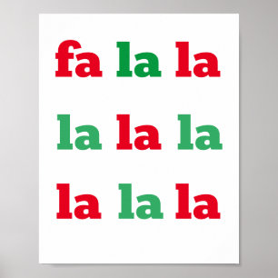 Fa La La La Print jul Sång Red Grönt Art Poster