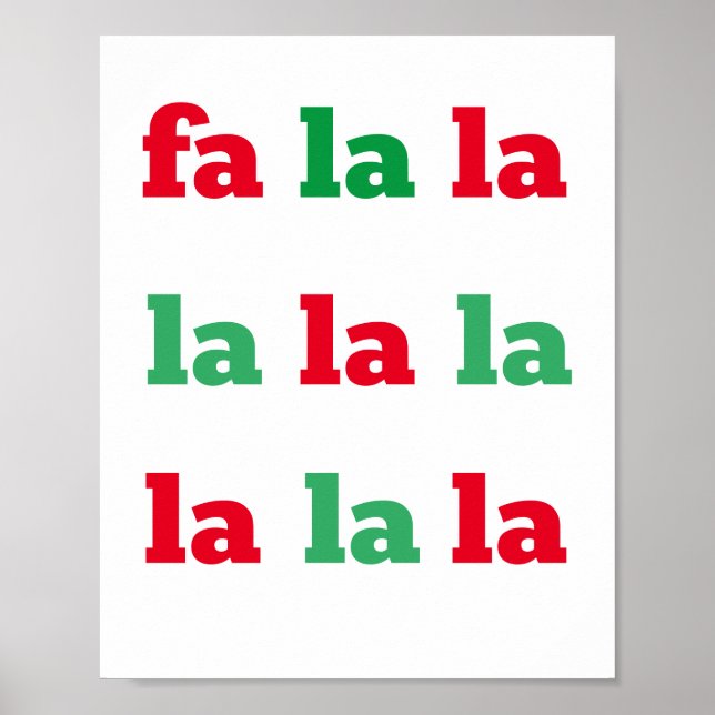 Fa La La La Print jul Sång Red Grönt Art Poster (Framsidan)