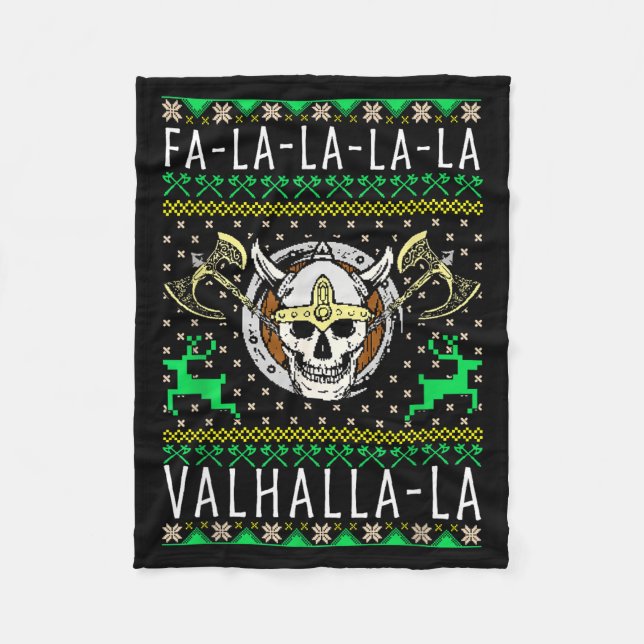 Fa-la-la-la Valhalla-la Viking God Ugly Christmas  Fleecefilt (Framsidan)