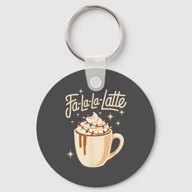Fa La La Latte Humorous Pun Funny Retro Coffee Chr Nyckelring (Framsida)