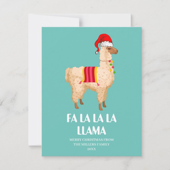 Fa La La Llama Card, Funny Christmas Card,  Anteckningskort (Framsida)