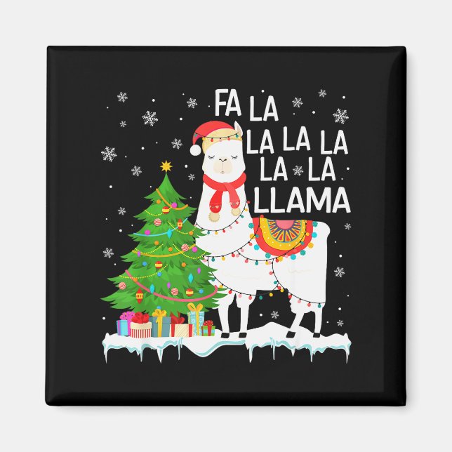 Fa La La Llama Christmas Funny Xmas Pajamas Animal Magnet (Framsidan)