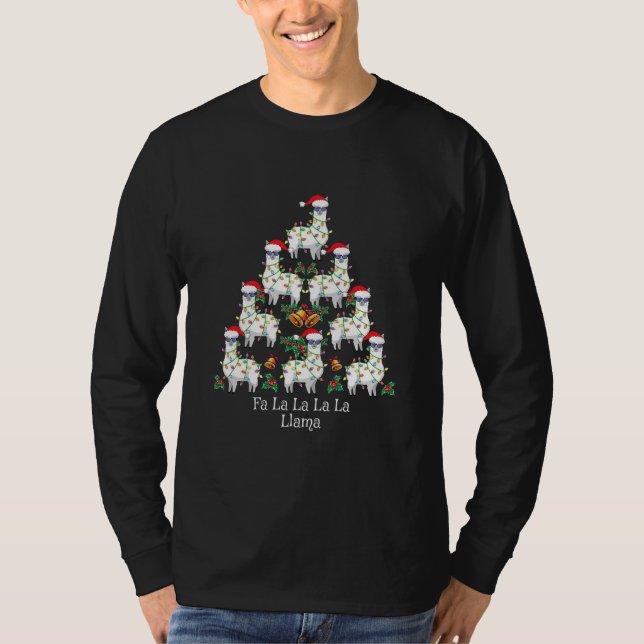 Fa La La Llama Christmas Tree Lights Funny Xmas T Shirt (Framsida)
