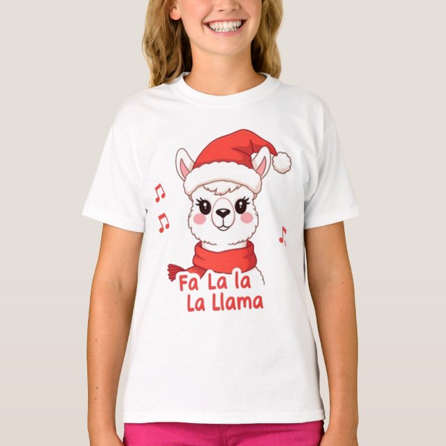 Fa La La Llama White Hjort jul T Shirt (Framsida)