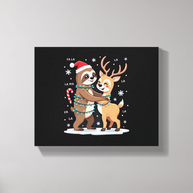 Fa La La Llama Xmas Lights Sloth Riding Llama Chri Canvastryck (Framsida)