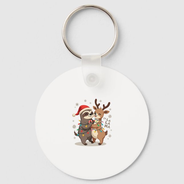 Fa La La Llama Xmas Lights Sloth Riding Llama Chri Nyckelring (Framsida)