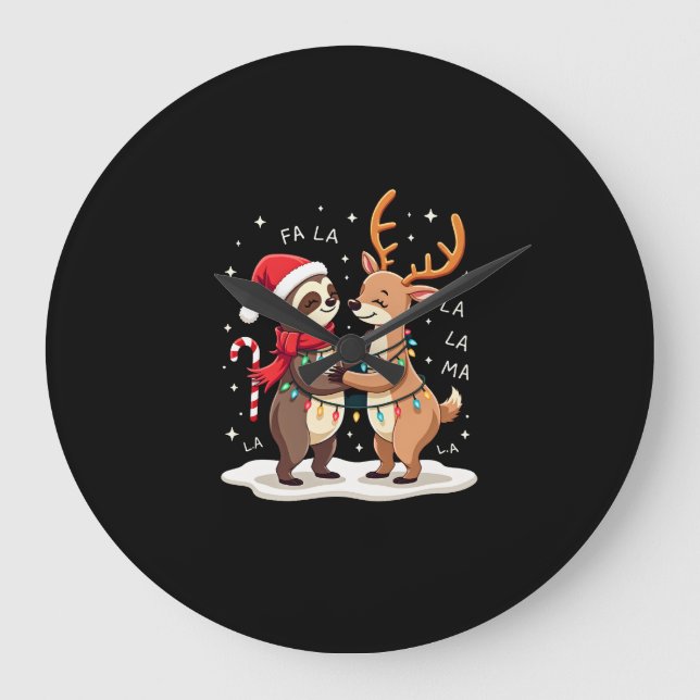 Fa La La Llama Xmas Lights Sloth Riding Llama Chri Stor Klocka (Framsida)