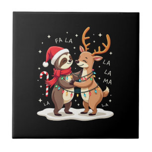 Fa La La Llama Xmas Ljus Långsam Ridande Lama Jul Kakelplatta