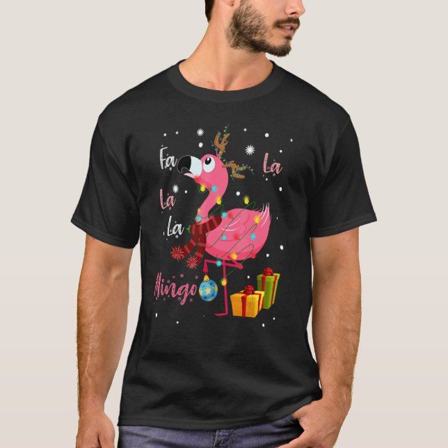 Fa La La Mingo Flamingo för jul Julafton Paja T Shirt (Framsida)